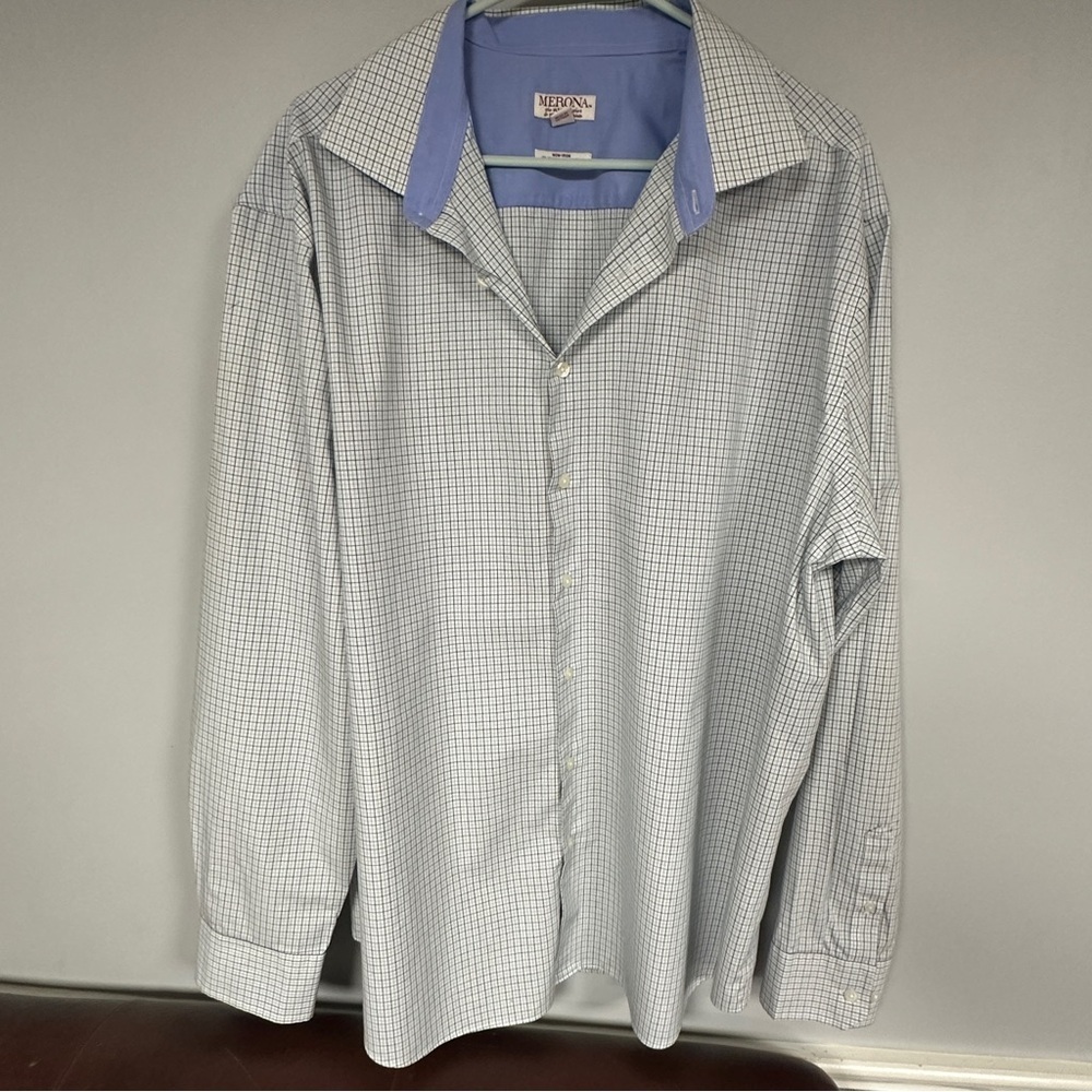 Mens Merona plaid blue and white cotton dress shirt, 2X, EUC!